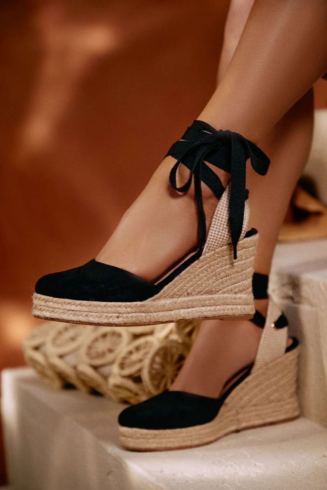 New Womens Wrap Lace-Up Ankle Strap Raffia Espadrille Sandal Platform Wedge Heel