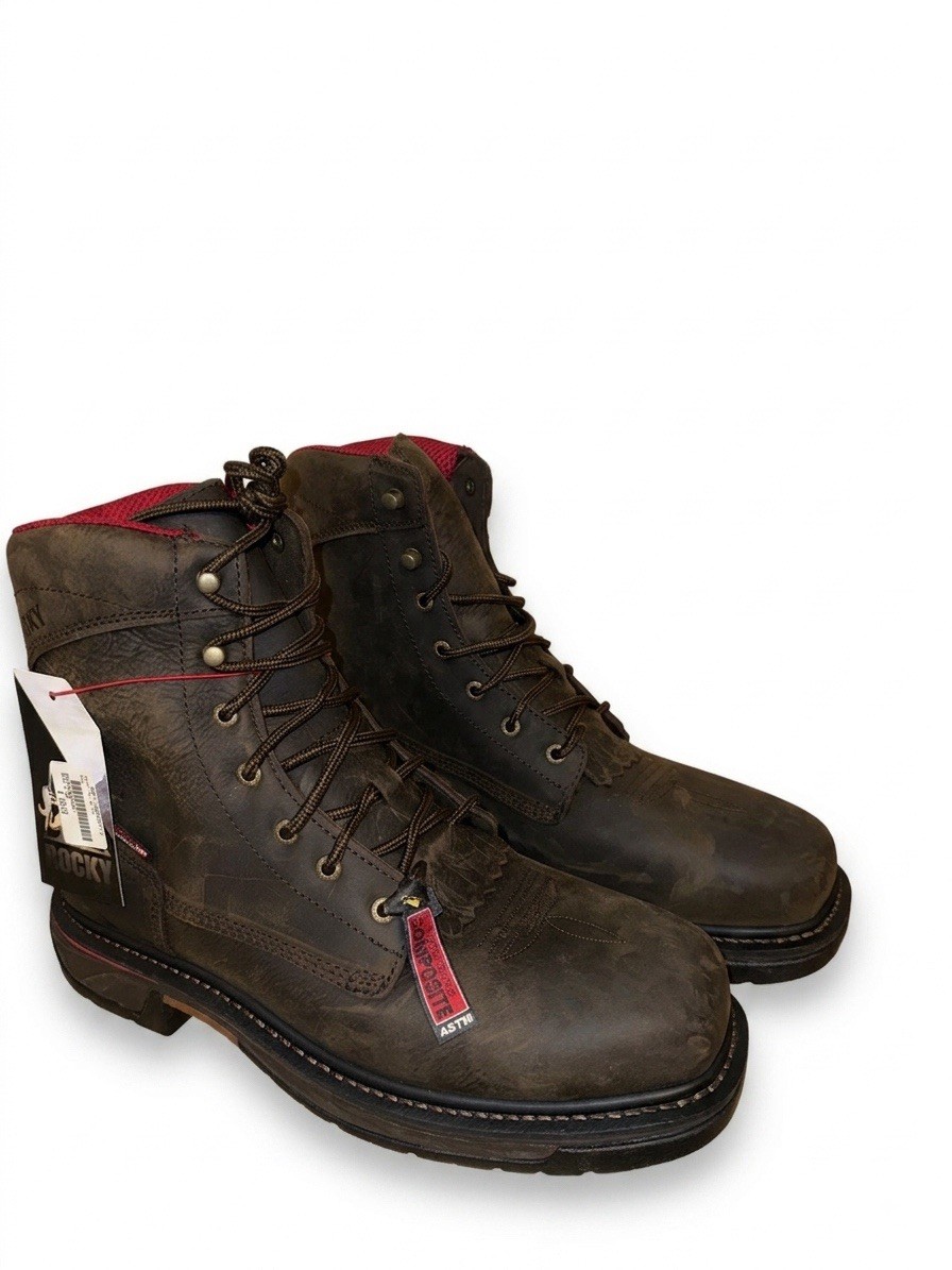 Rocky Men’s Brown Leather Lace-Up Work Boots US 11 M Composite Toe
