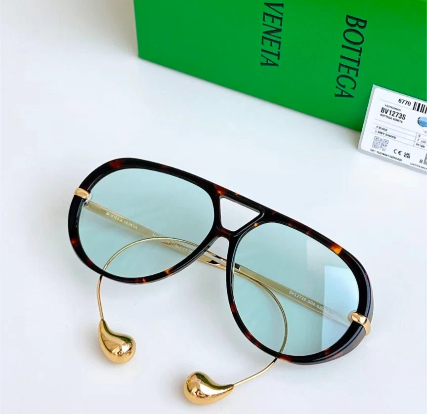 Bottega Veneta Drop Pilot sunglasses BV1273 Havana/Light Blue With Case New