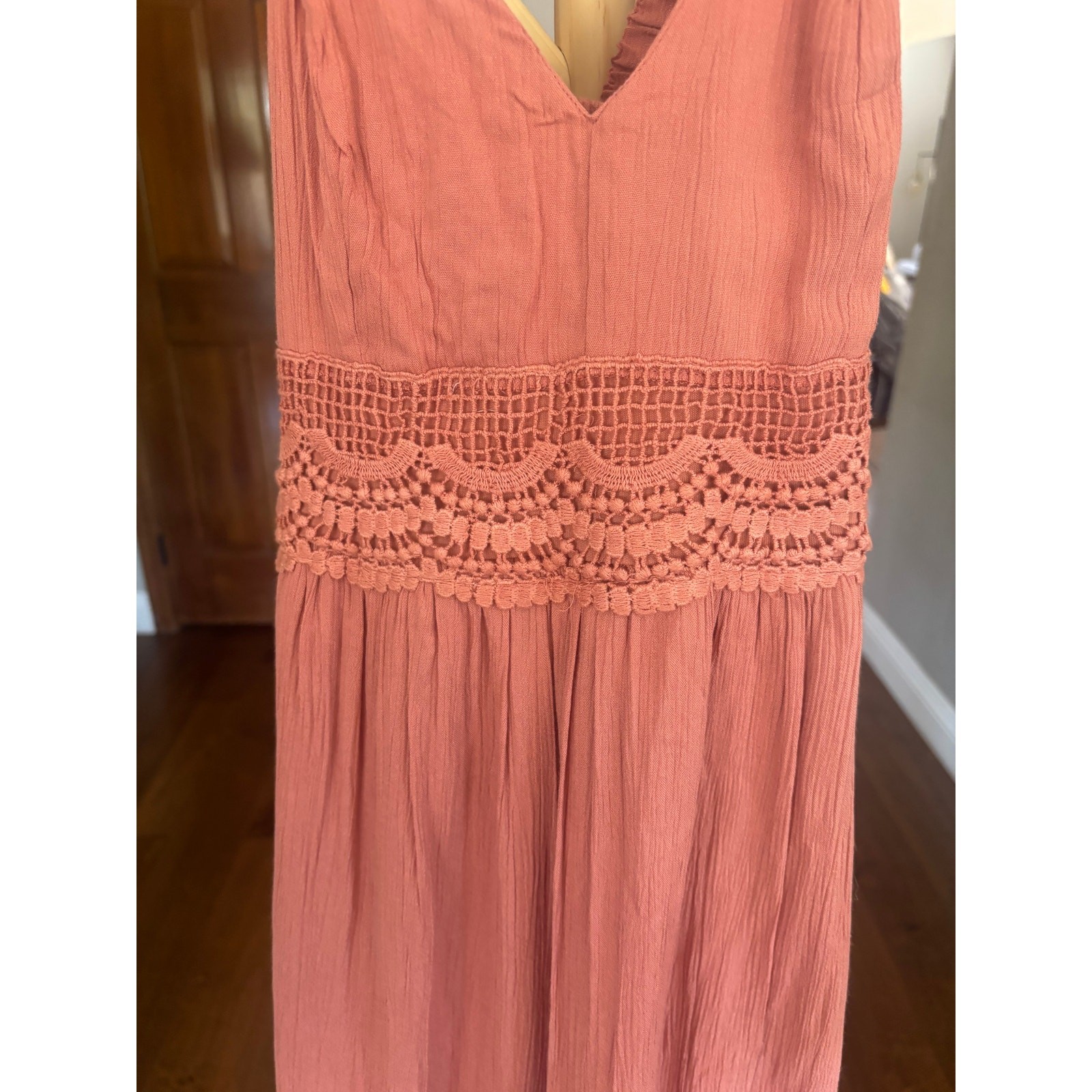 Sincerely Jules Terracotta Rose Crochet Ruffle Flutter Strap Mini Dress S NWT
