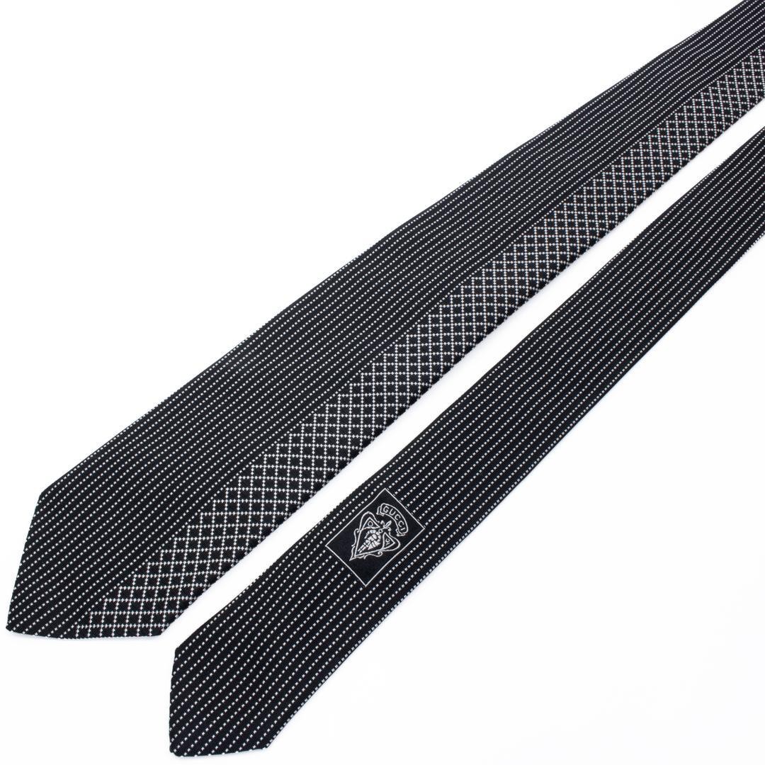 GUCCI Diamante Cleric Tie Black Silver Silk Regular 7.1cm New Unisex