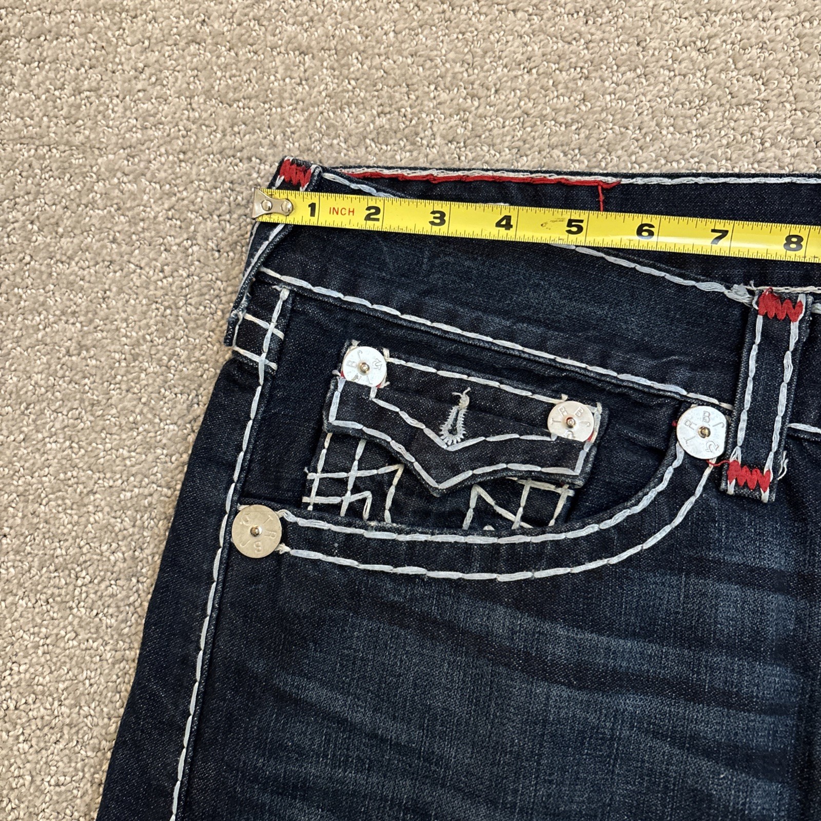 True Religion Ricky Super T Jeans Men’s Size 42/36 Made in USA Thick Stitch Red