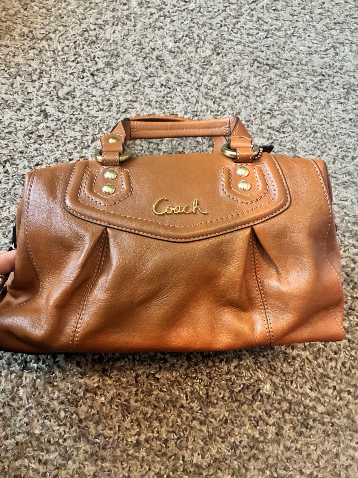 Coach Madison Brown Satchel Top Handle Bag Zip Gold Hardware Charm Pockets