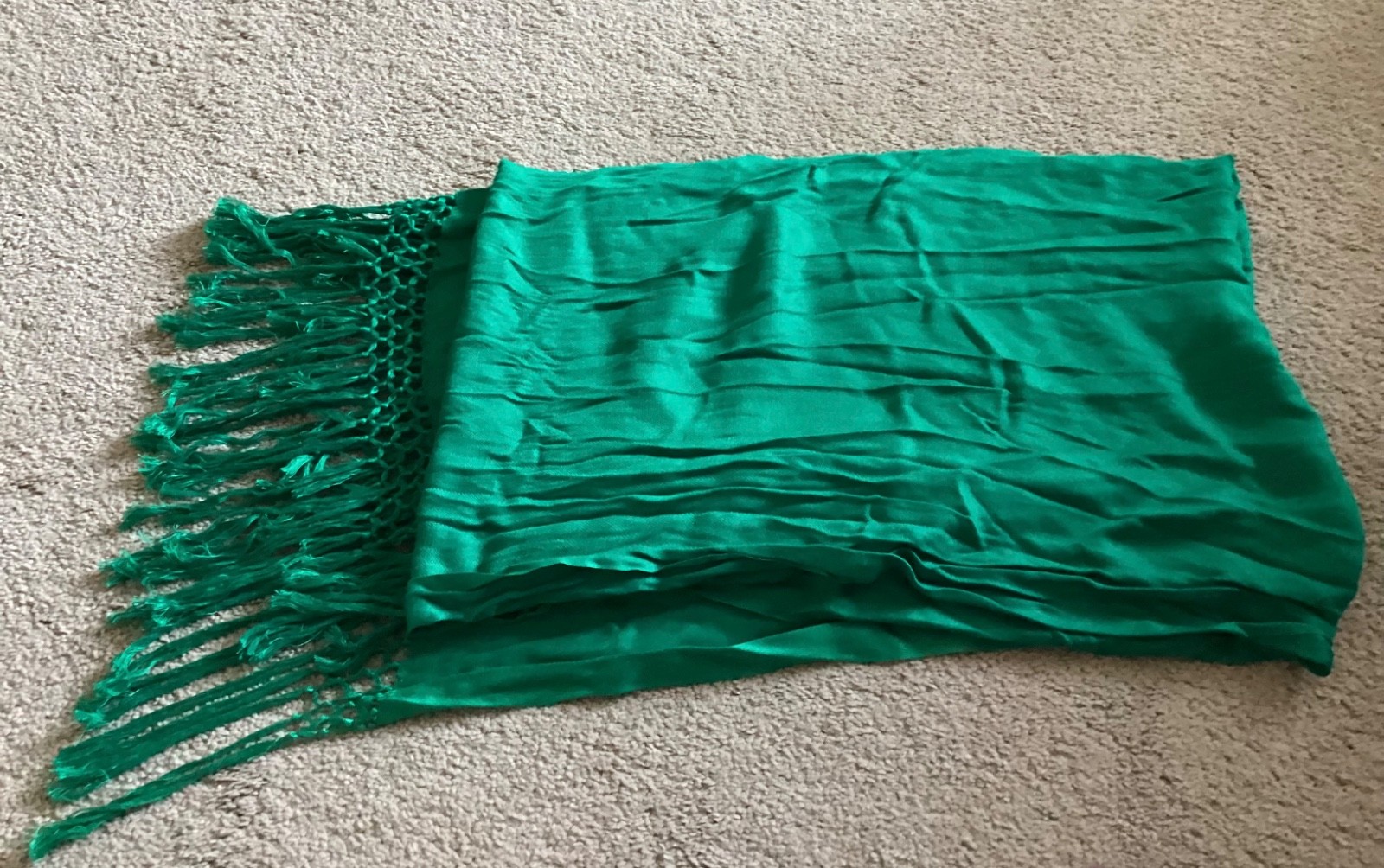 Large Long Emerald Green Scarf With Fringe 90 by 28 Inches Pashmina Shawl
