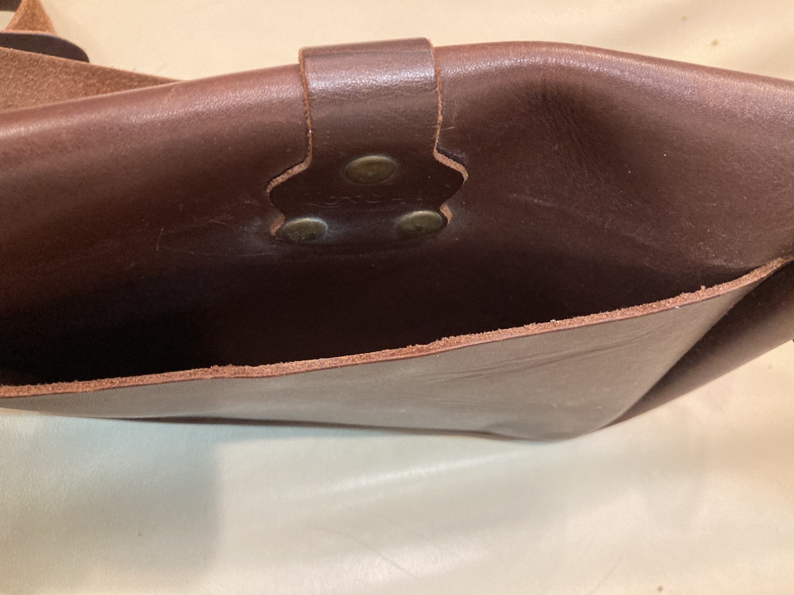 Full Grain SADDLEBACK LEATHER Co. Brown Crossbody Bag Fold Over, Brass Accent
