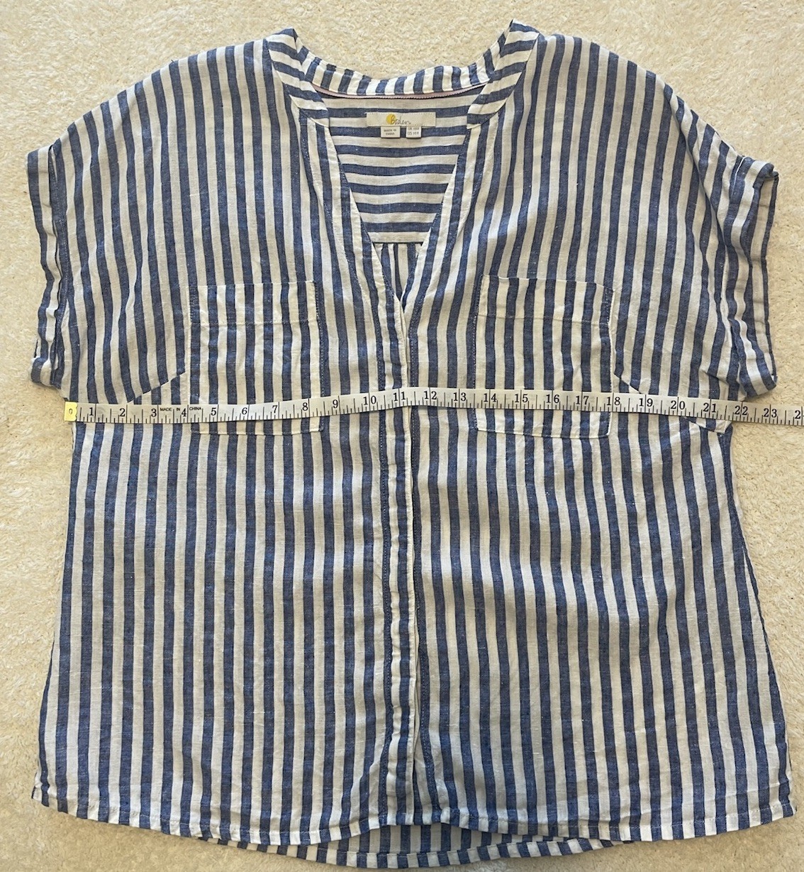 Boden Womens 100% Linen Striped Short Sleeve Button Up Blouse US 14 R