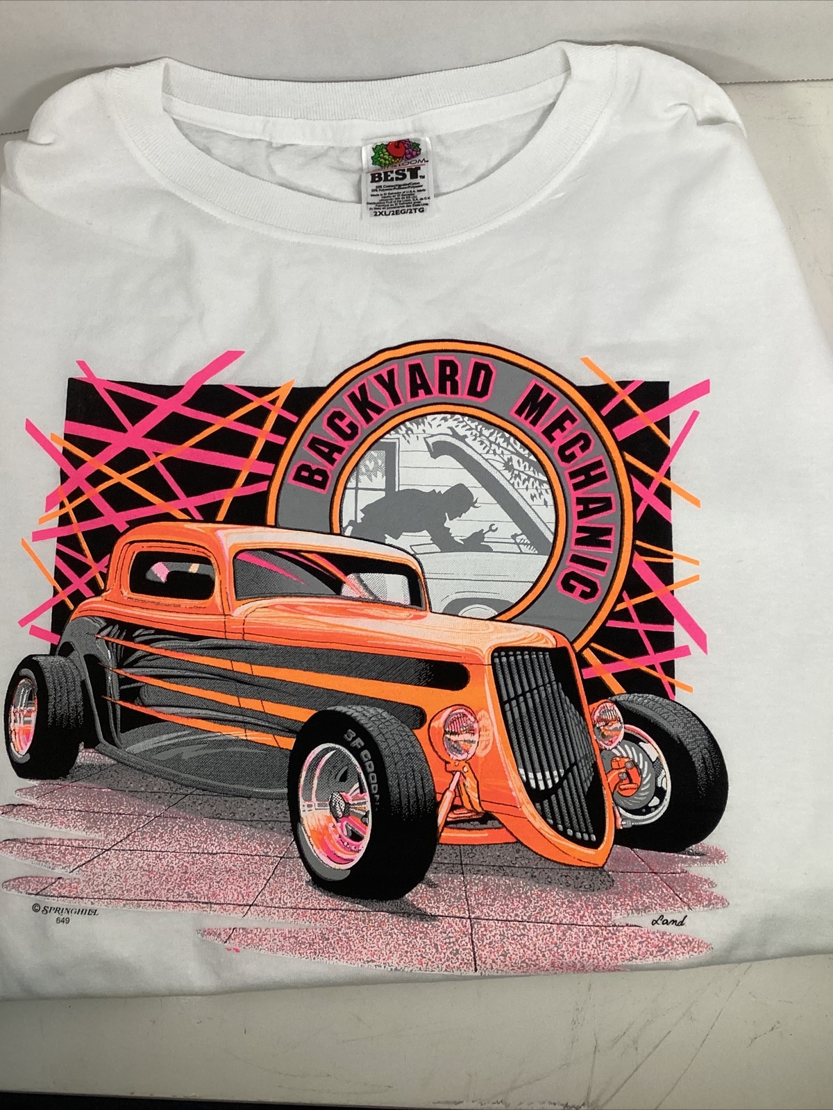 Backyard Mechanics Hot Rod Fruit Of The Loom Size 2xl, White With Bright Colors
