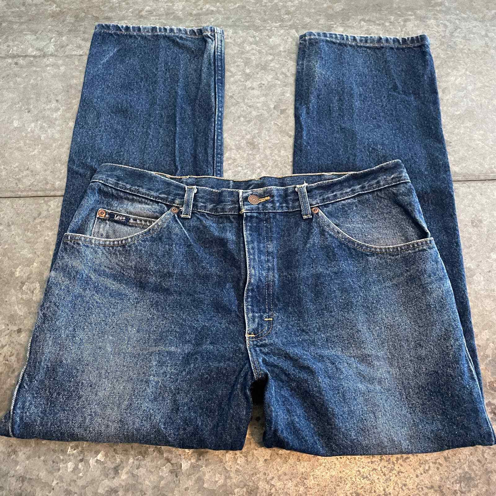 Vintage Lee Jeans Mens 36×29 USA Dark Blue Stonewash Rigid Denim Western 80s 90s