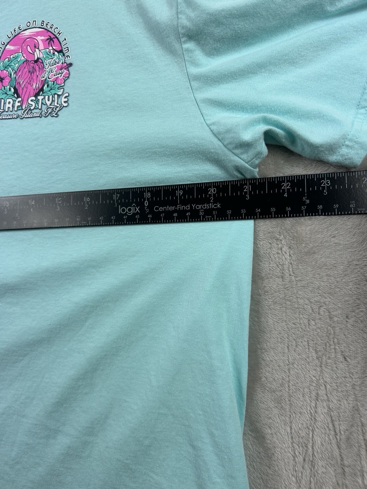 Surf Style T Shirt Treasure Island Florida L Teal “Living Life On Beach Time”