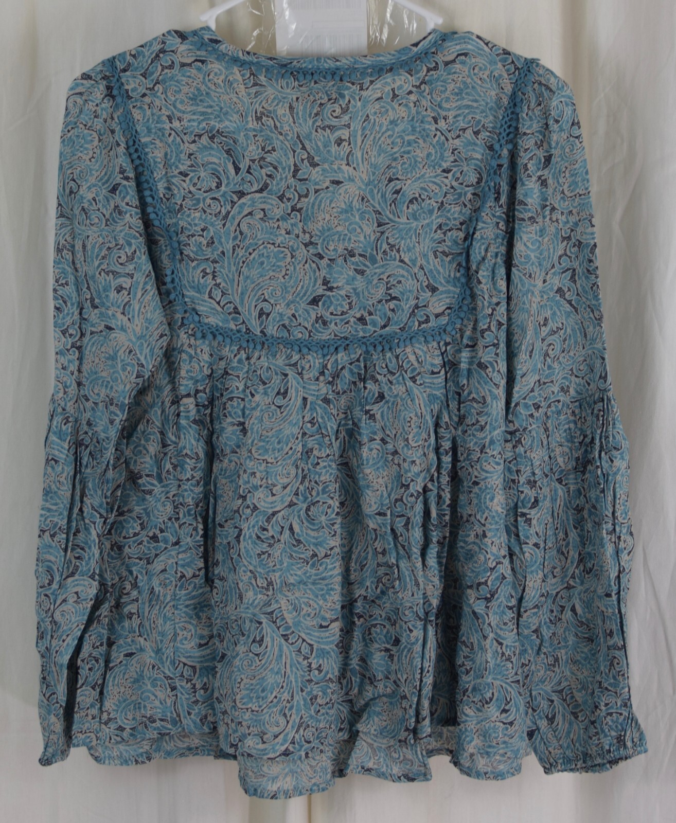 Haute Hippie Tribe Avery Peasant Blouse Tie Neck Detail Pasley Blue Size XS