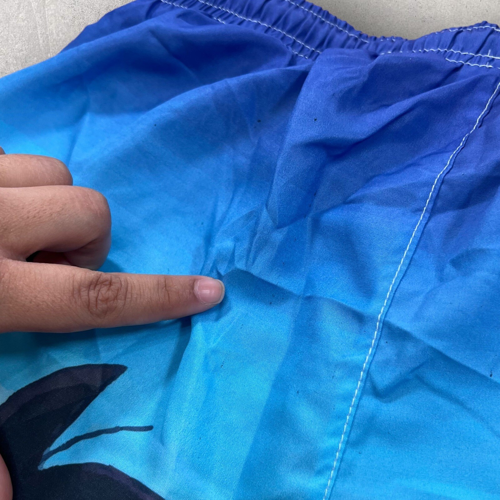Dragon Ball Z Shorts Mens 26 Blue Ombré Swim Trunks Elastic Waist Goku Palm Tree