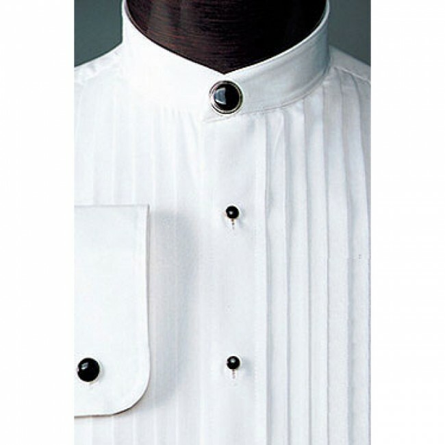 White Banded Chinese Mandarin Nehru Collar Pleated Front Tuxedo Shirt TUXXMAN