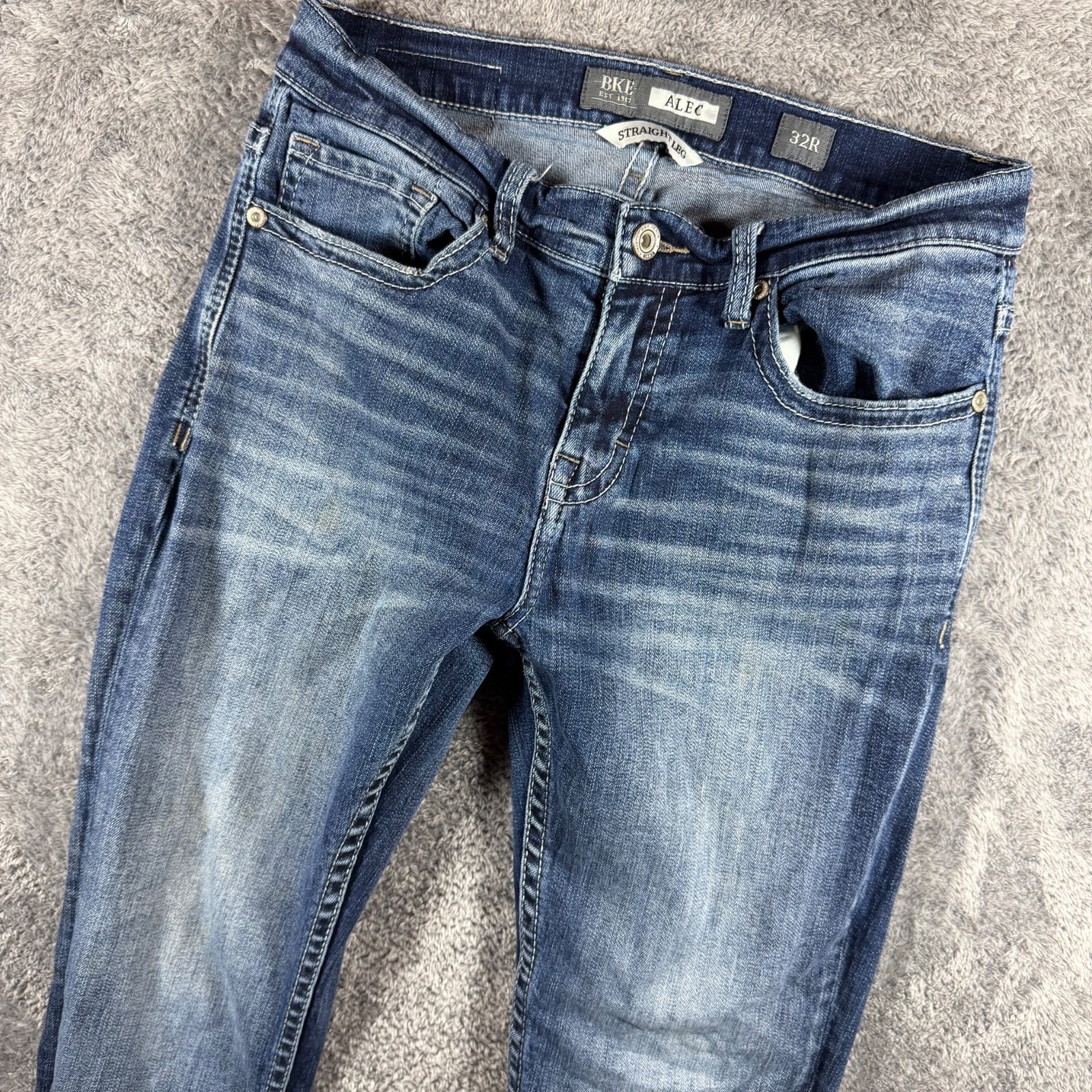 BKE Alec Jeans Mens 32×32 Blue Denim Straight Leg Faded Outdoor Stretch