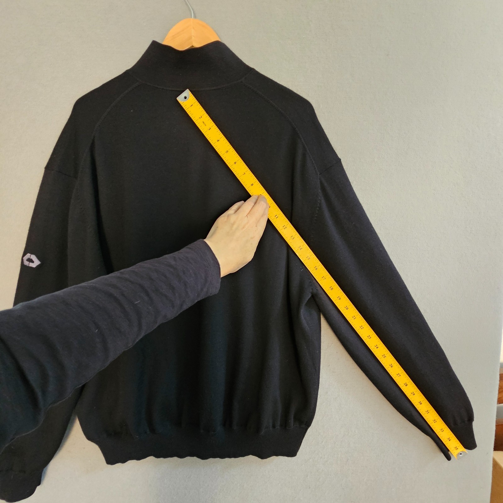Fairway & Greene 100% Wool Quarter‑Zip Sweater Black Lined Vintage Hong Kong