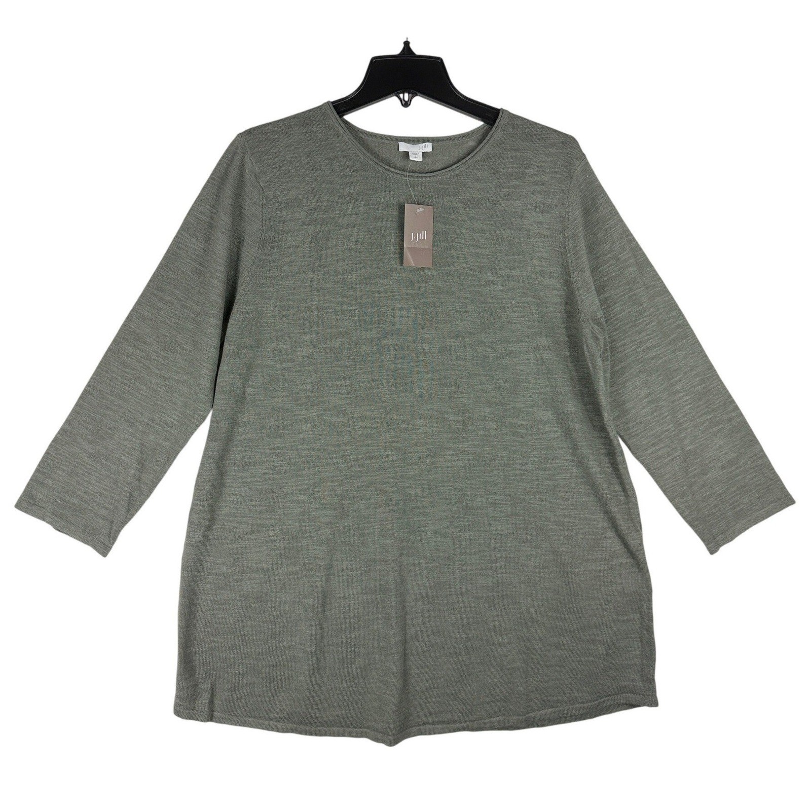 J.Jill Ash Green Linen Cotton Knit 3/4 Sleeve Top Tall Large NWT