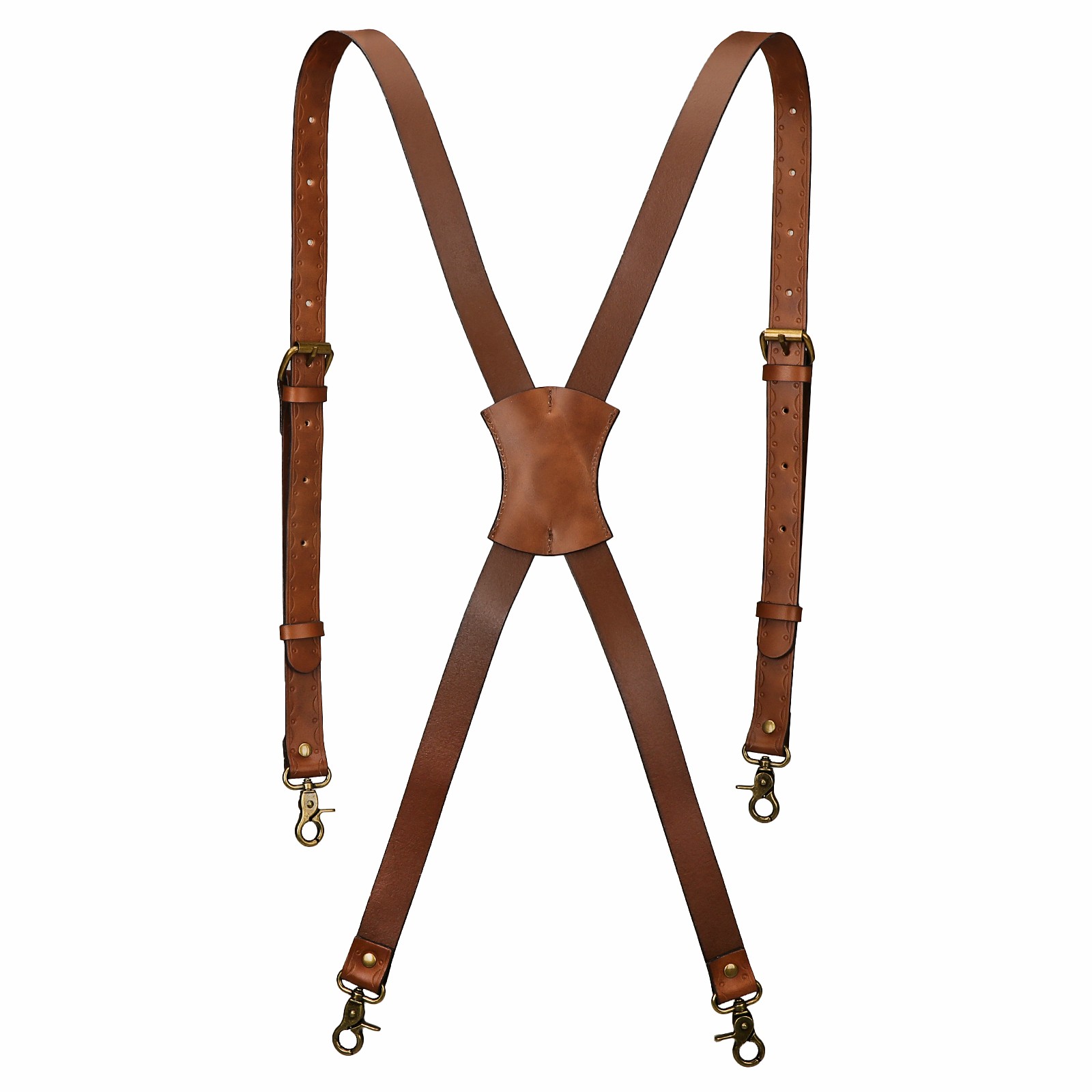 Vintage Leather X-Back Men Suspenders – Adjustable Heavy Duty Metal Hooks Casual