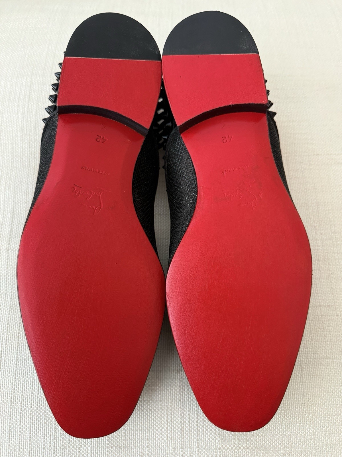 Christian Louboutin Dandelion Tassel Black Glitter Spike Mens Loafers Size 42