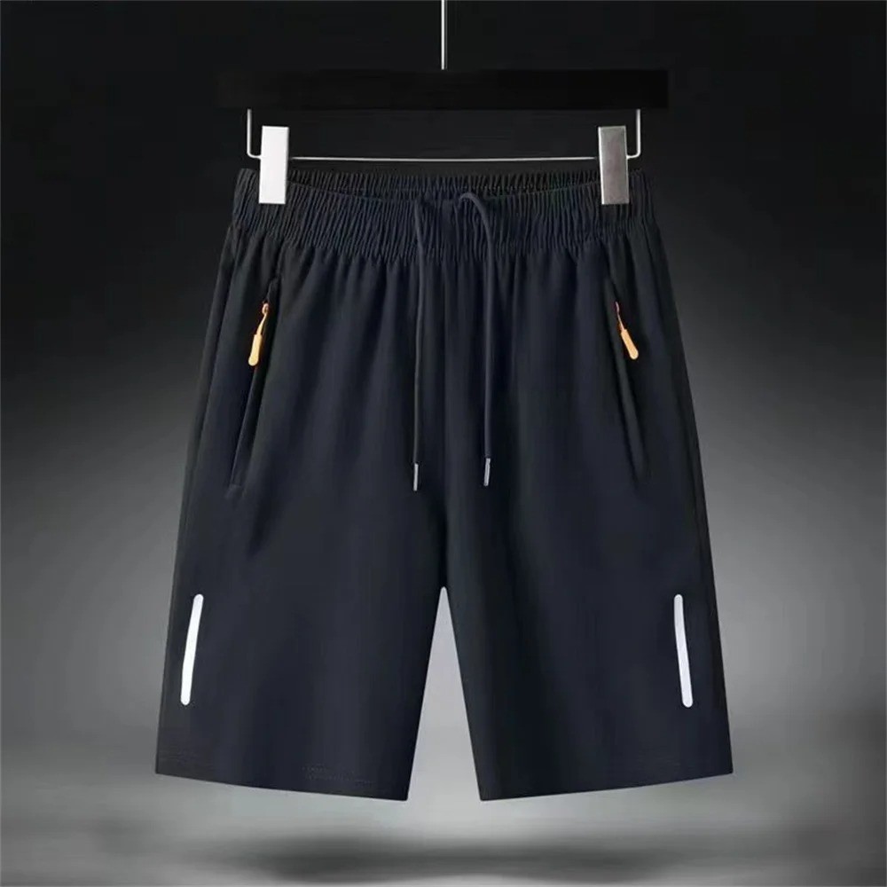 Men Ice Silk Shorts Quick Dry Summer Beach Gym Sport Zipper Pocket