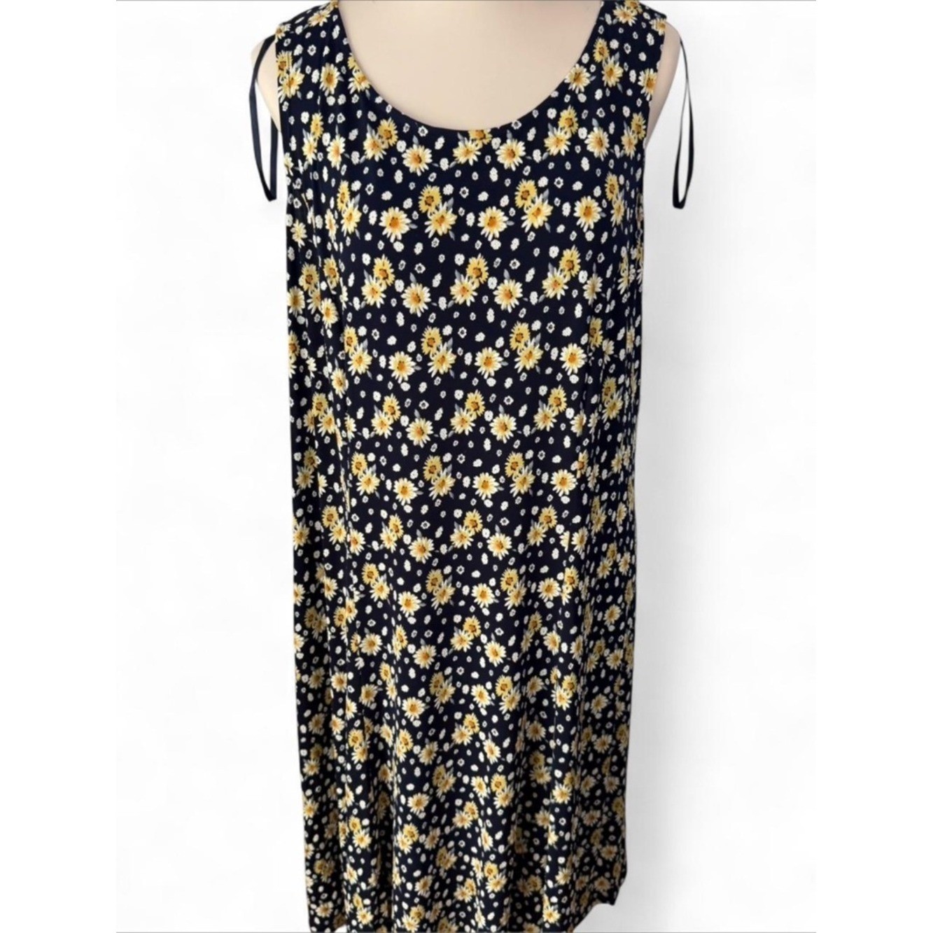 NWT Perceptions Woman 2-Pc Dress Set 1X Yellow Cropped Jacket Navy Daisy Midi