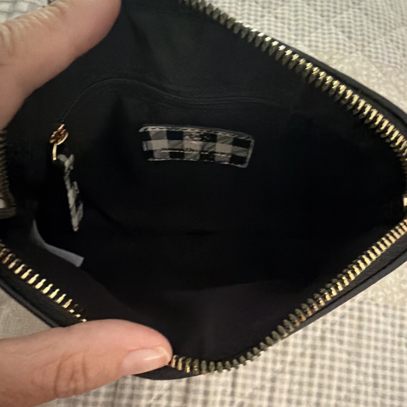 Nanette Lepore Black & White Gingham Zip Shoulder Bag Gold Chain Strap Purse