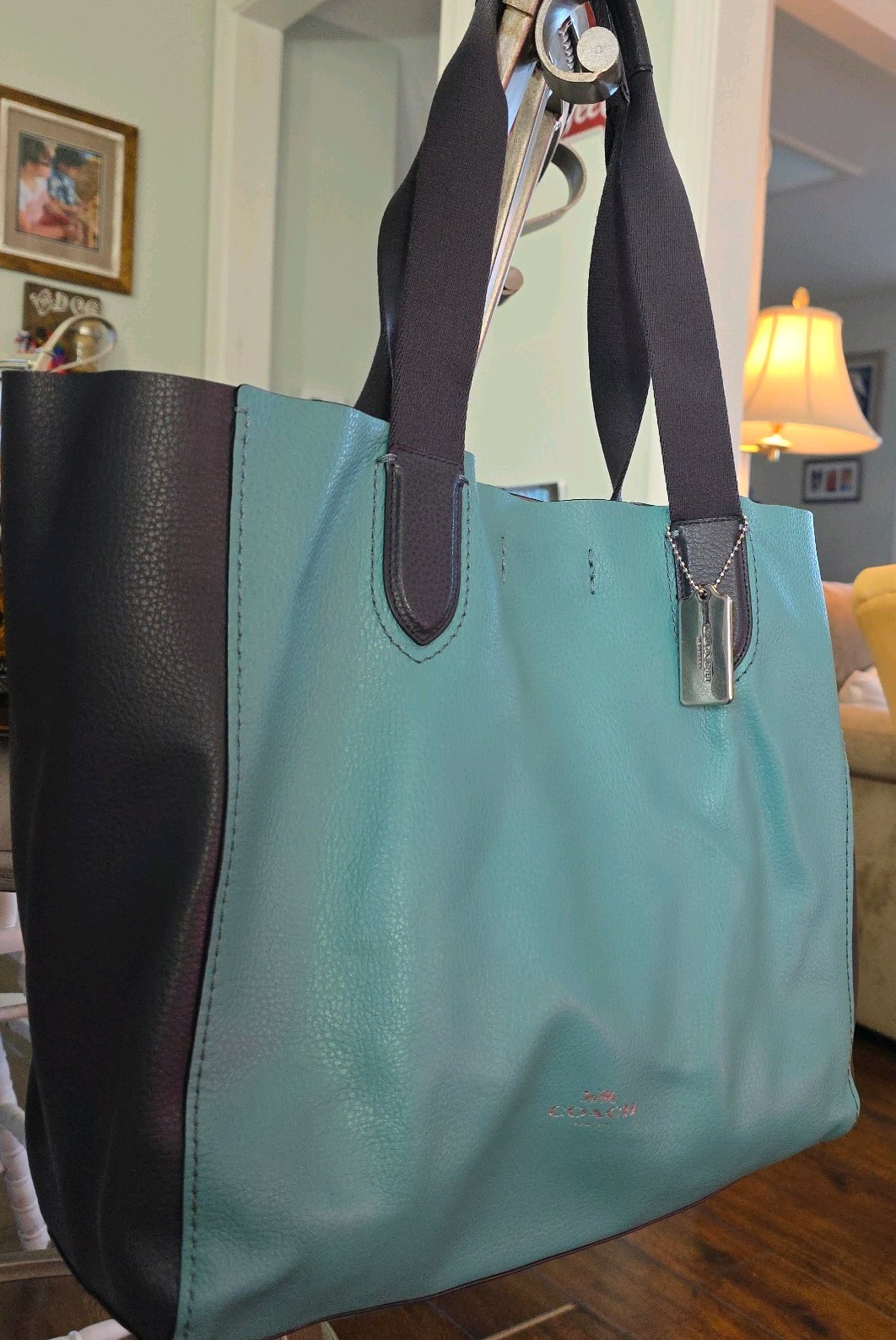 Coach Large Derby Tote Bag Colorblock Navy Teal Green 11833