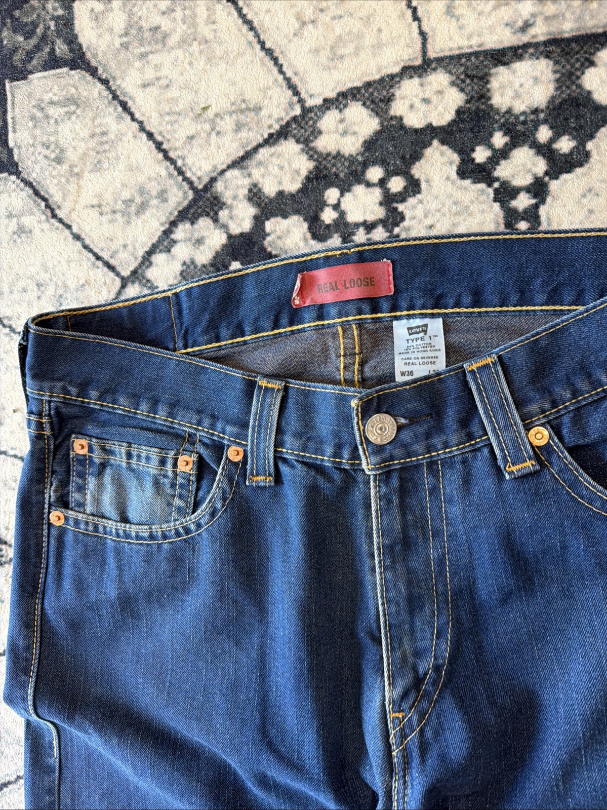 Vintage Y2K Levi’s Type 1 Men’s Real Loose Baggy Denim Jeans Skater size 36×32