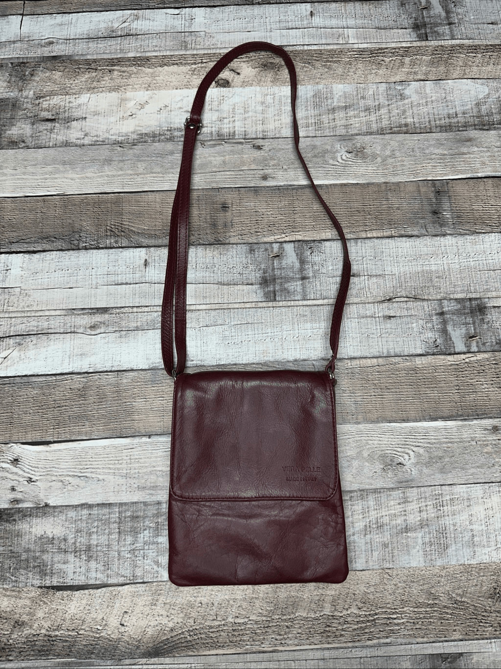 Vintage Vera Pelle Italian Leather Burgundy Dark Cherry Merlot Crossbody Bag