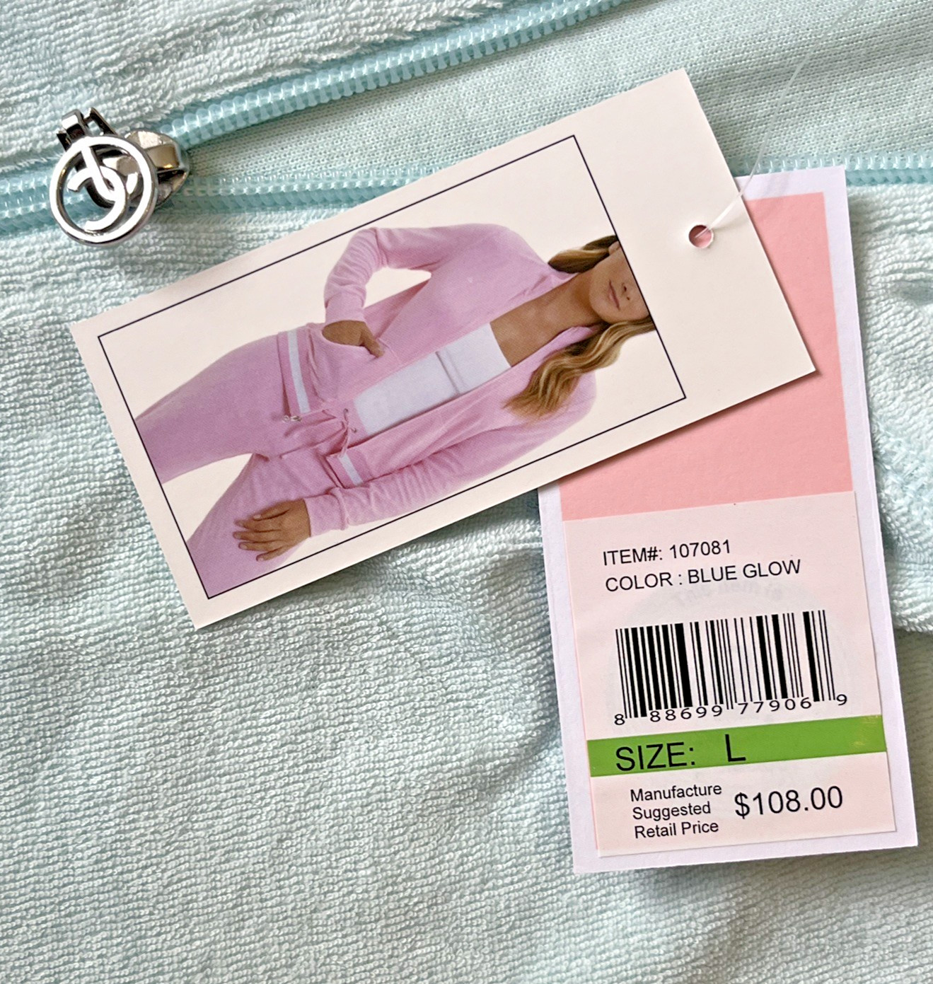 Juicy Couture Velour Tracksuit Jacket Light Blue Glow Women’s Size Large