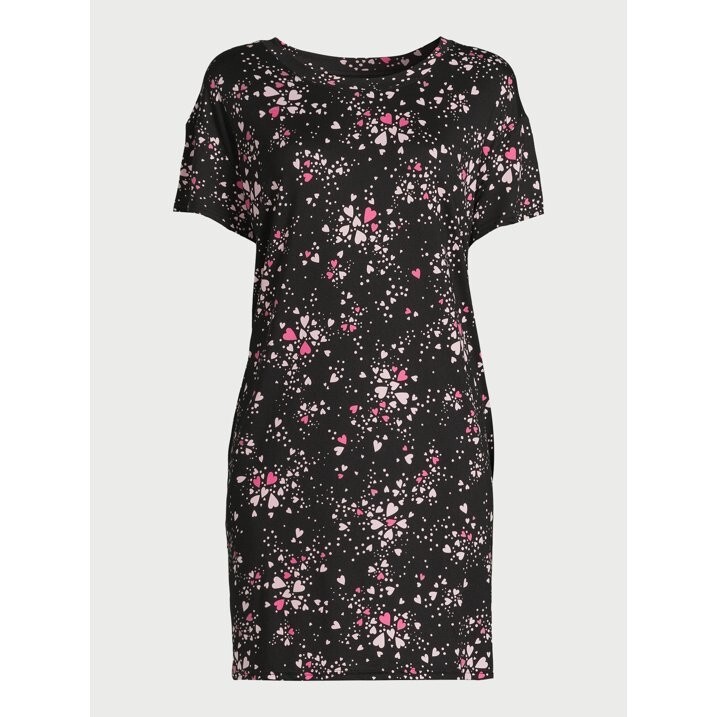 Joyspun Women’s Short Sleeve Sleepshirt-Black Soot Heart-2X/3X-NWT