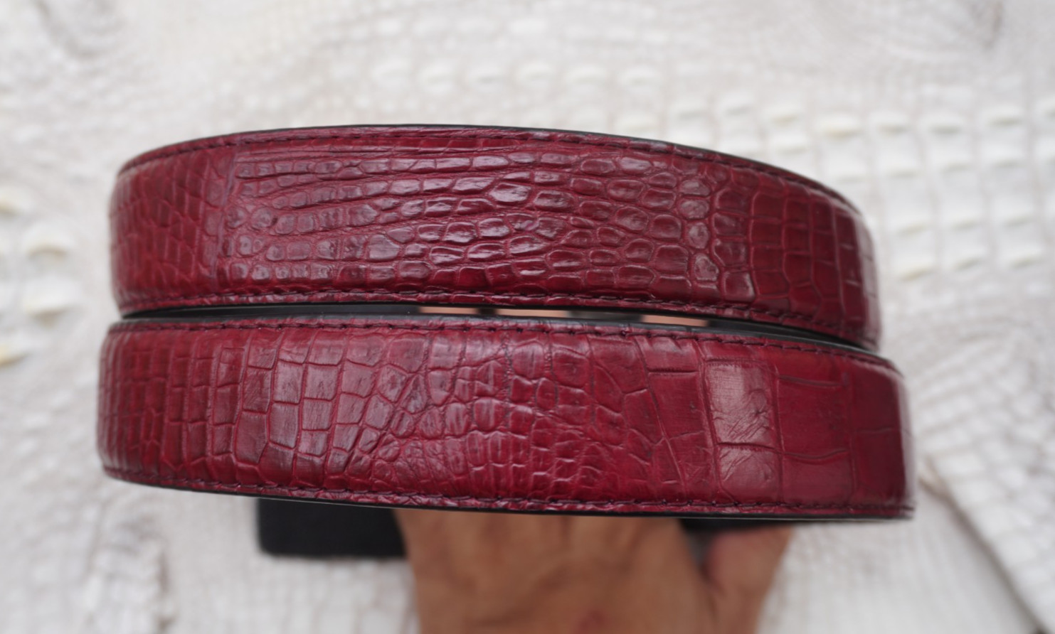 W 1.3 inch- Burgundy Genuine CROCODILE Belly LEATHER Skin Men’s Belt