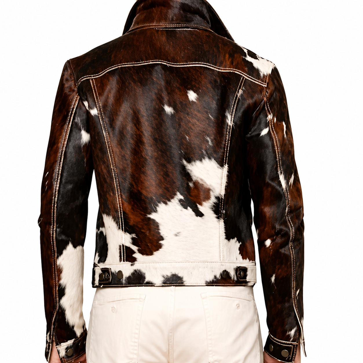 Men’s Cowhide Hair-On Trucker Jackets Western Rodeo Style Genuine Fur Jacket
