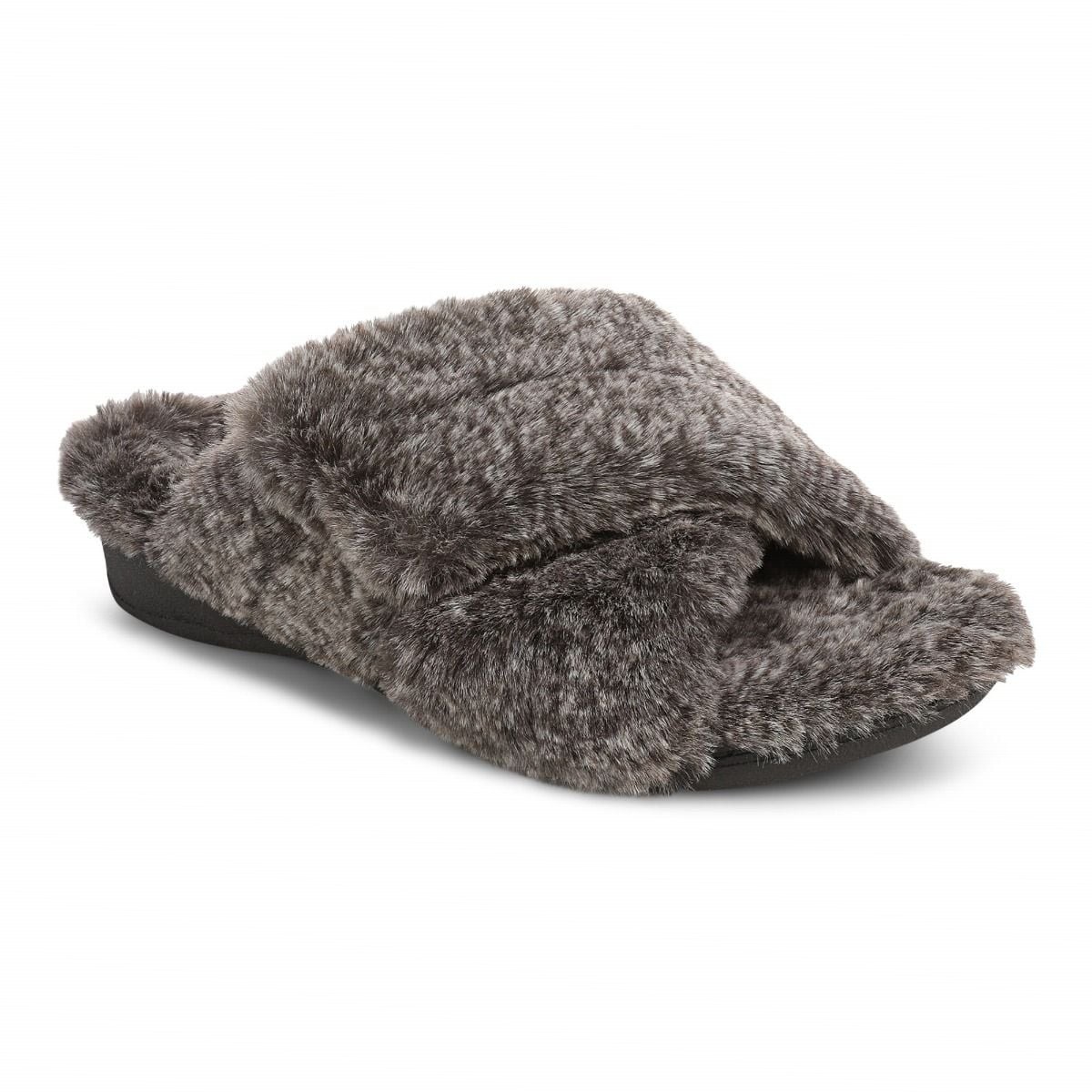 VIONIC Women Relax II Slippers, Dark Brown Fur (NEW)