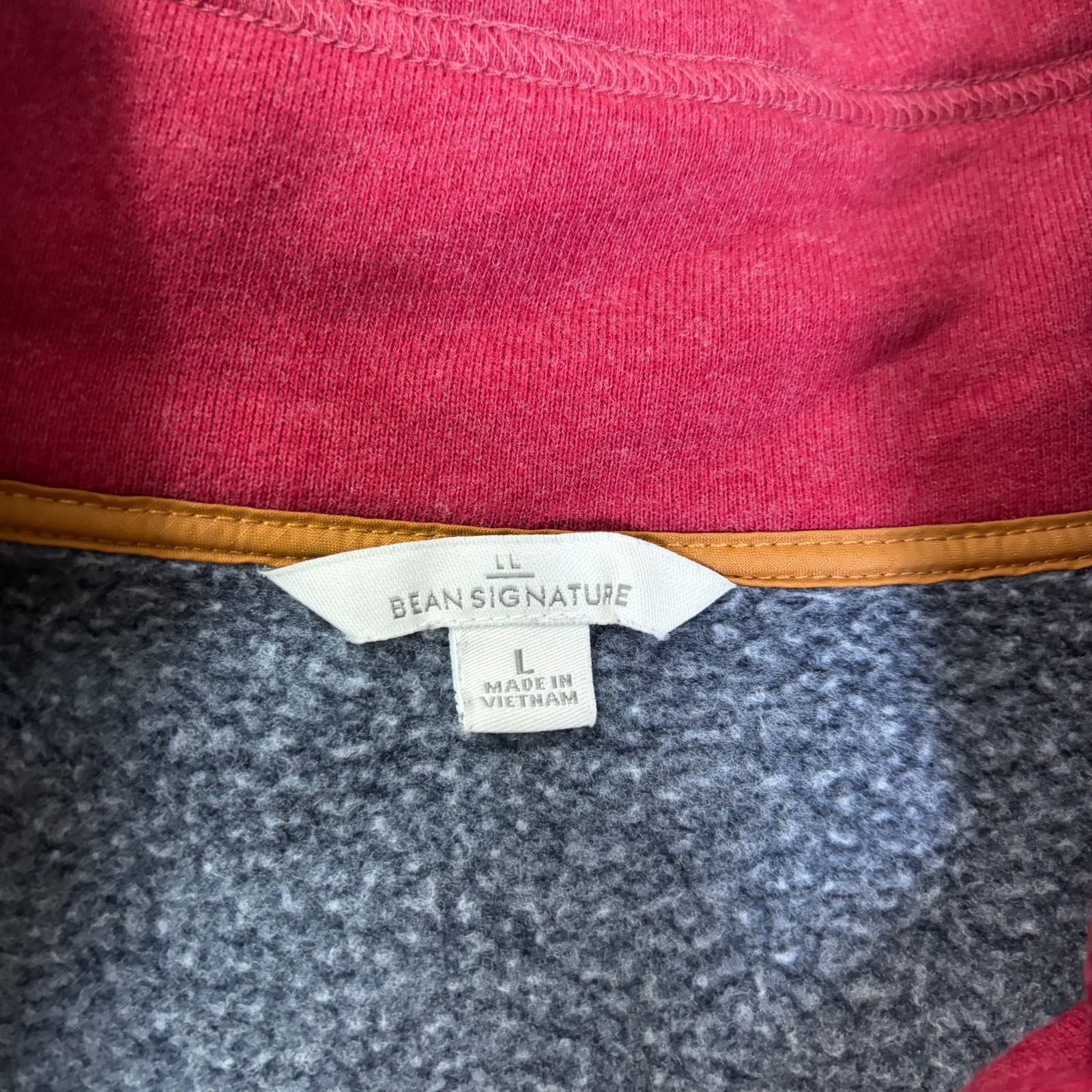 LL Bean Signature Sweatshirt Womens Large Anorak Blue Red 1/2 Zip