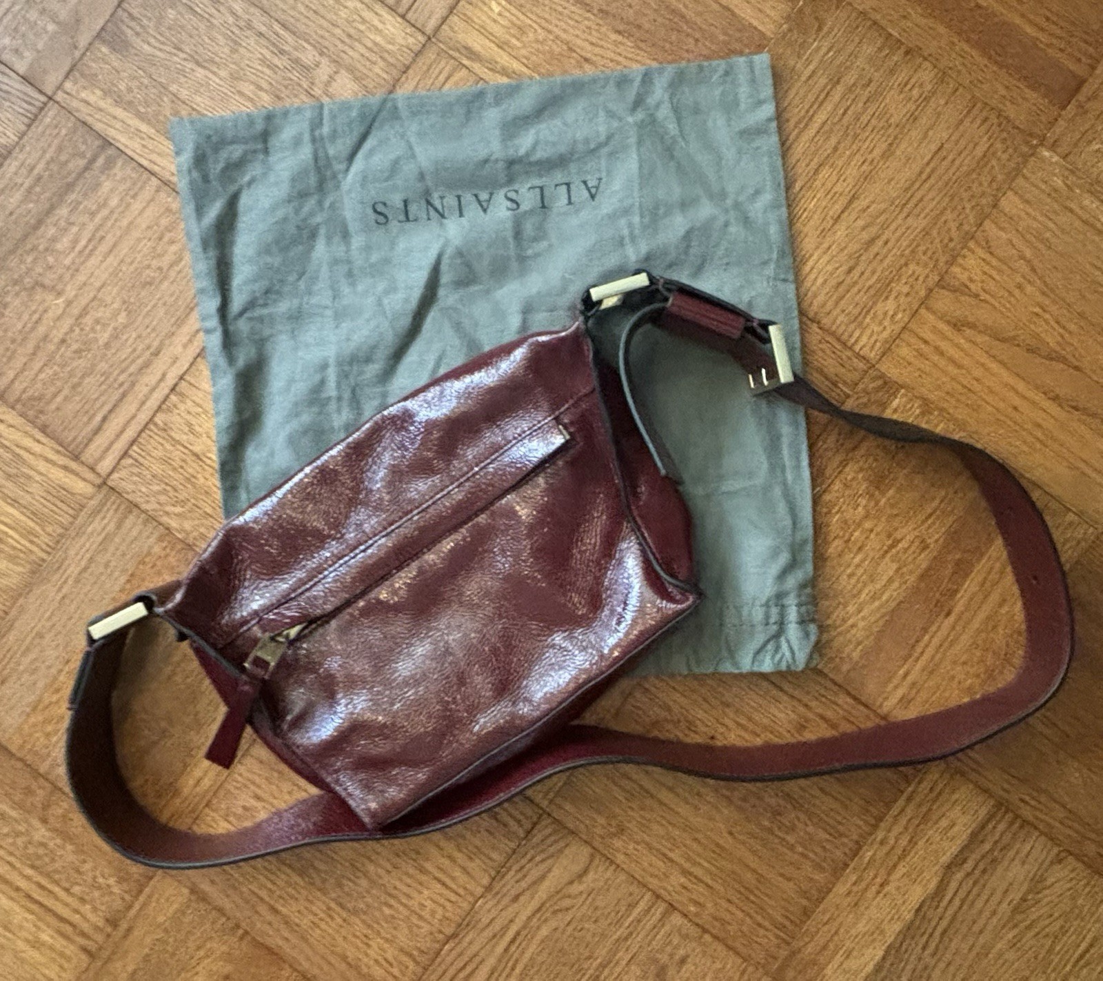 ALLSAINTS Women Brown Textured Leather Adjustable Strap Crossbody Purse Bag