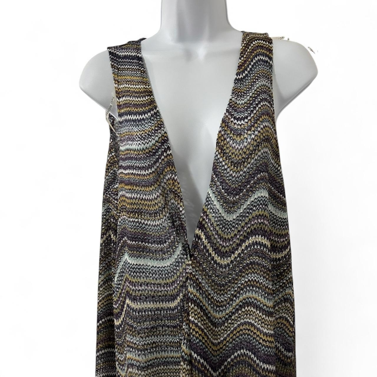 Women’s Boho Chic 70s Long Duster chevron print Cover up Top Medium Festival