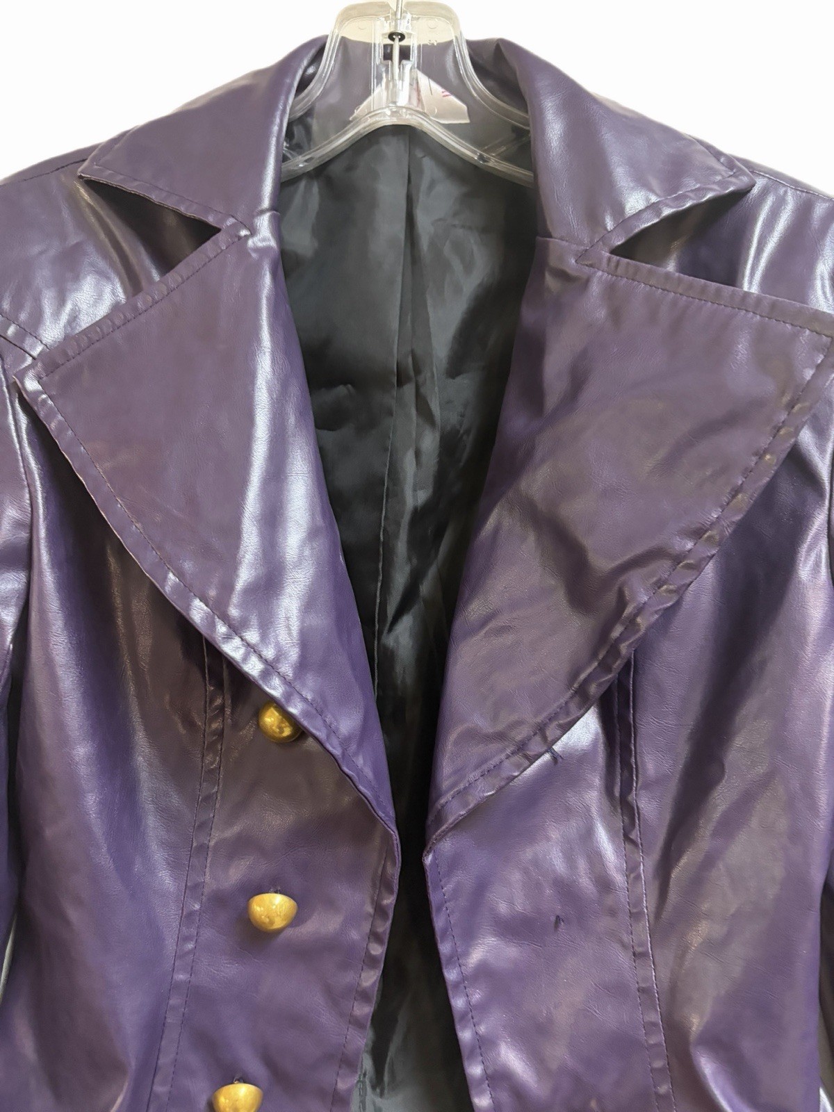 Cosplay.fm Purple PVC (PU) Cosplay Jacket Size S Gold Buttons Zipper Polyester