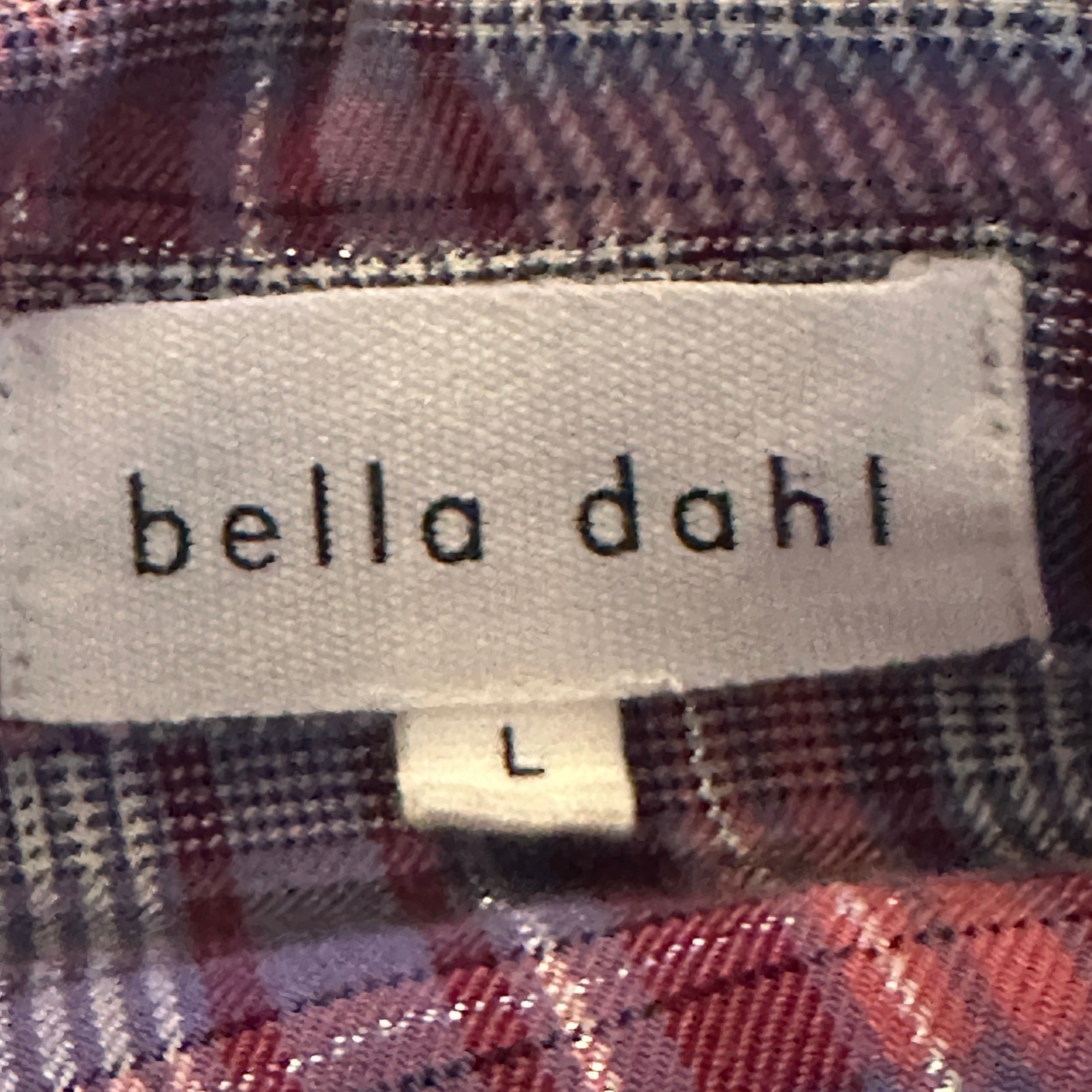 Bella Dahl Trimmed Flowy Top Womens Large Multicolor Plaid Shimmer Preppy Shirt