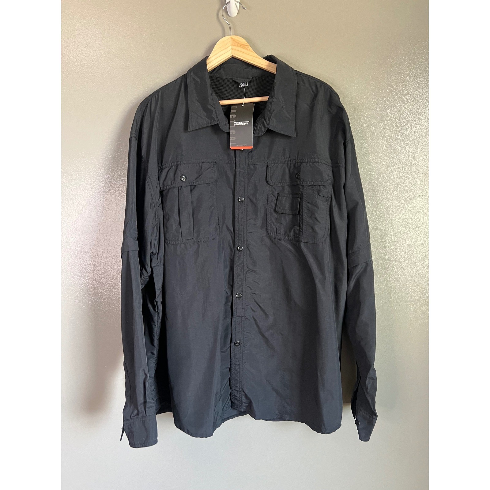Black convertible sleeves button down outdoor fishing shirt size 2XL Tacvasen