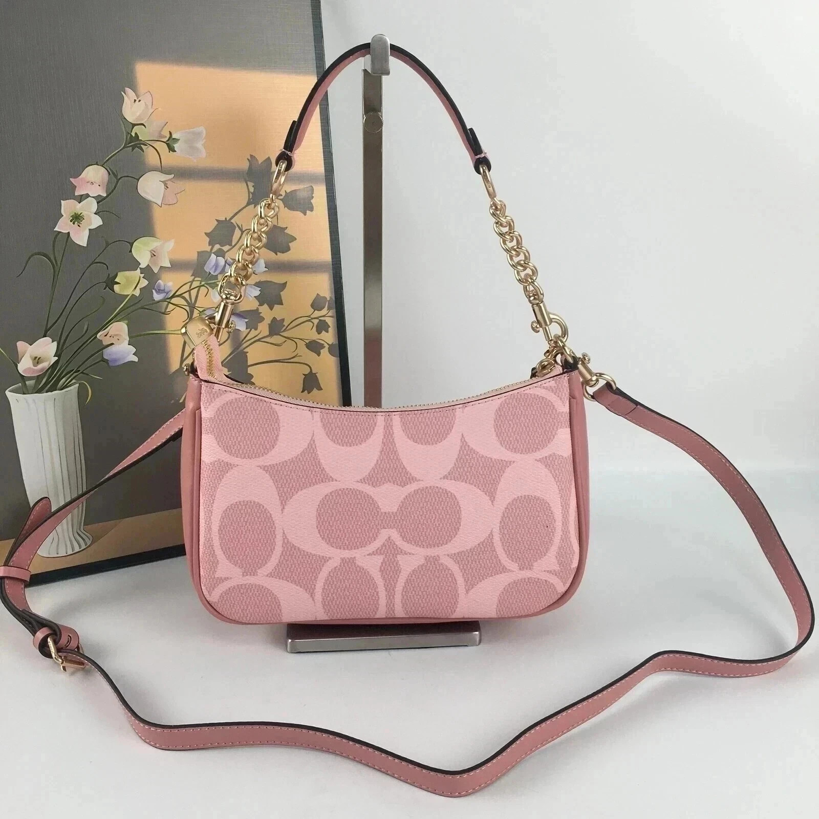COACH Teri Shoulder Bag In signature canvas/Gold/Powder Pink New CAL51