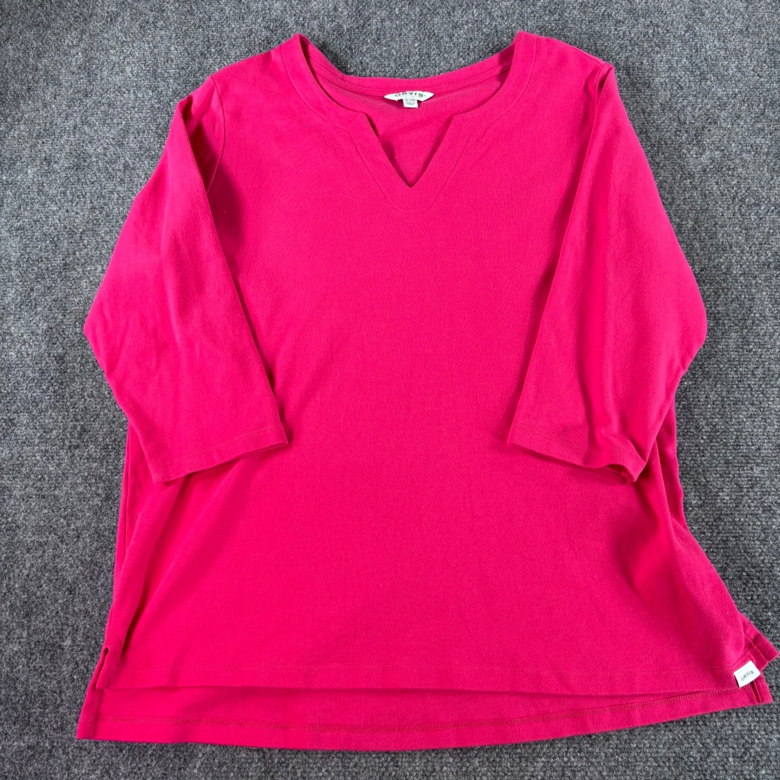 Orvis Split Neck Top Womens XL Pink 3/4 Sleeve 100% Pima Cotton Casual T-Shirt