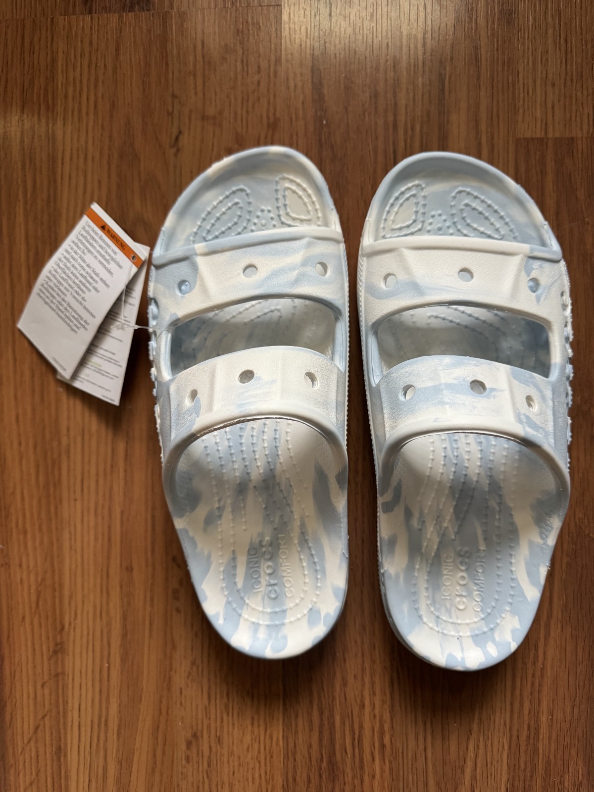Crocs Baya slide sandals Slip on Size Women’s 8 Men’s 6 Blue/white marbled NWT