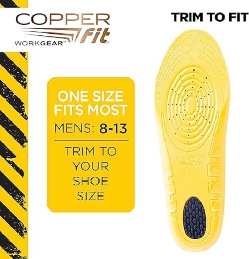 Copper Fit Men’s Work Gear Heavy Duty Insoles for Standing All Day Free Shipping