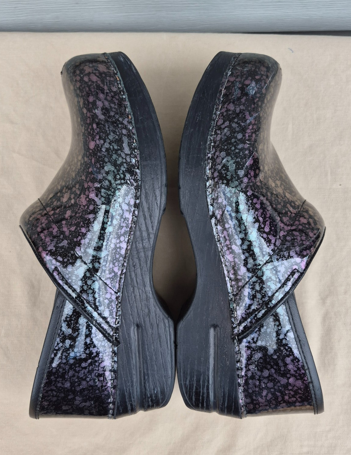Women’s Dansko Patent Professional Clogs Metallic Ink Paint Splat Size: 39