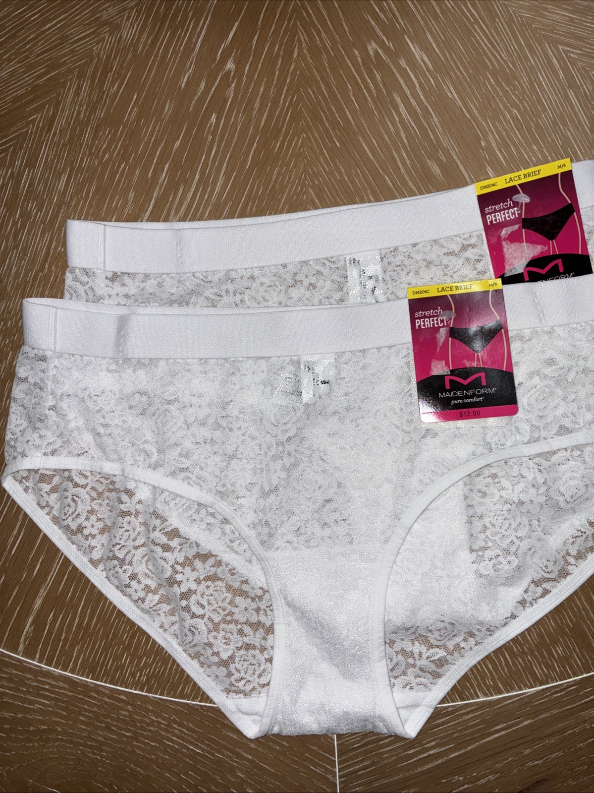 Maidenform Lace Brief 2 Pack Women’s Stretch Pure Comfort Panties Size 6 Medium