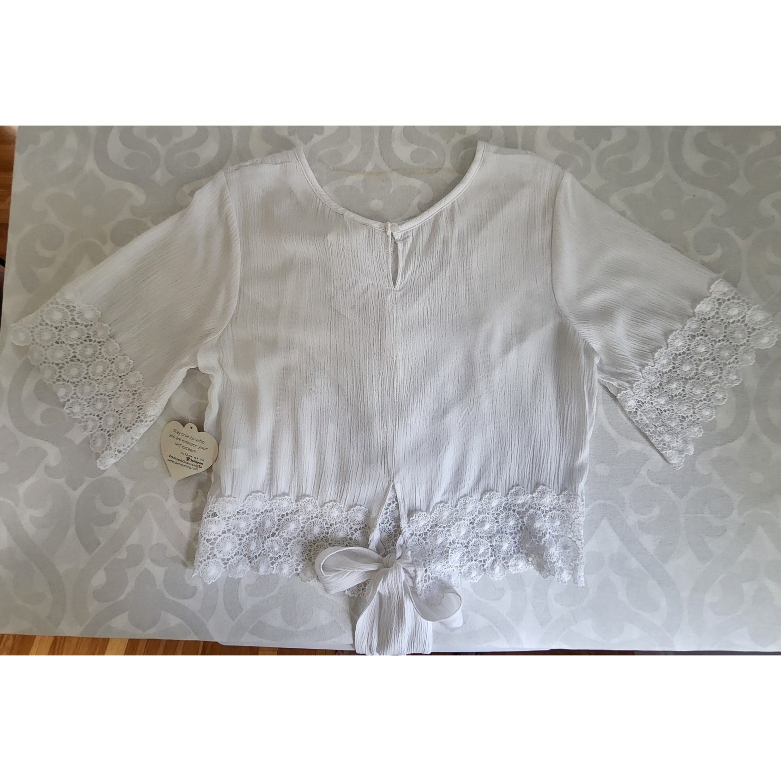 Self Esteem Boho Lace Tie Front Peasant Top XL