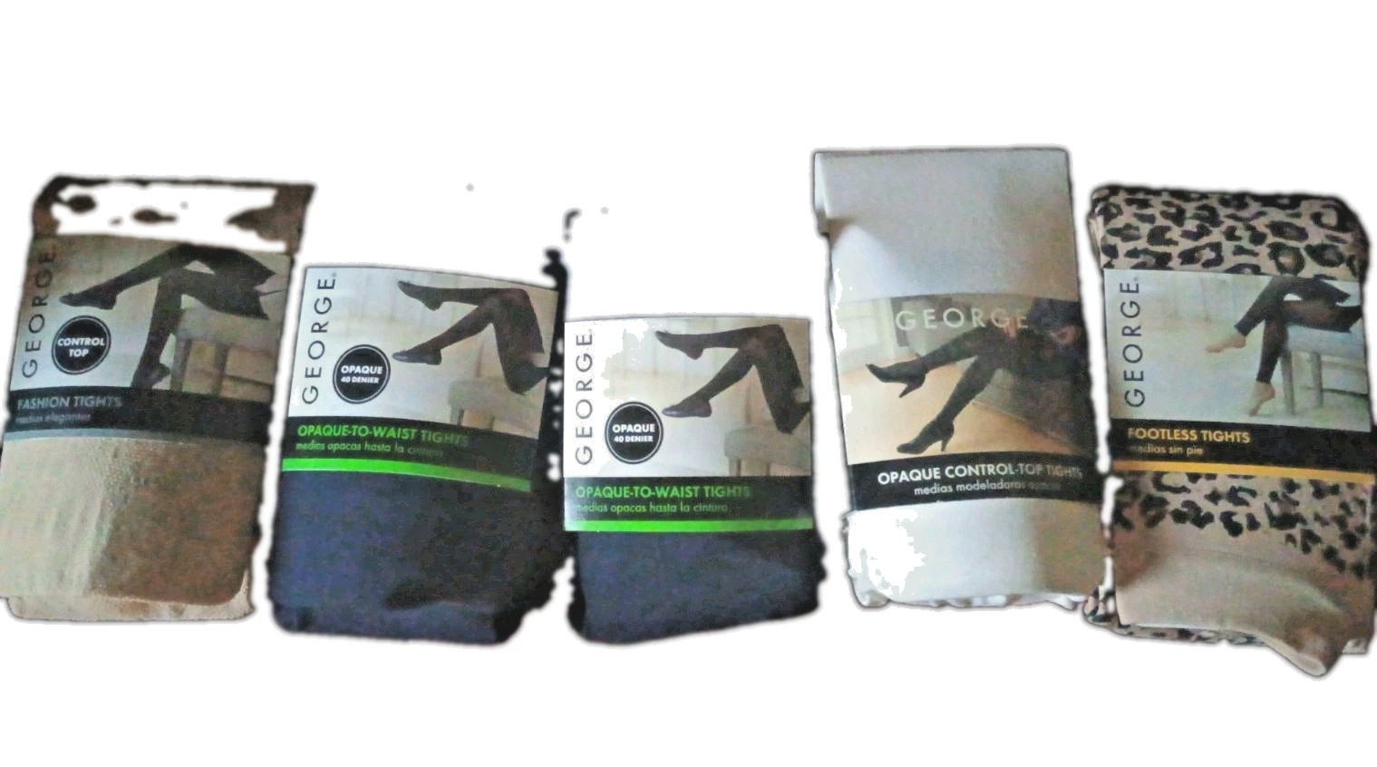 George Ladies Tights Lot of 5 Colors and Design vary Size 5.5 to 6.1 & 185-300