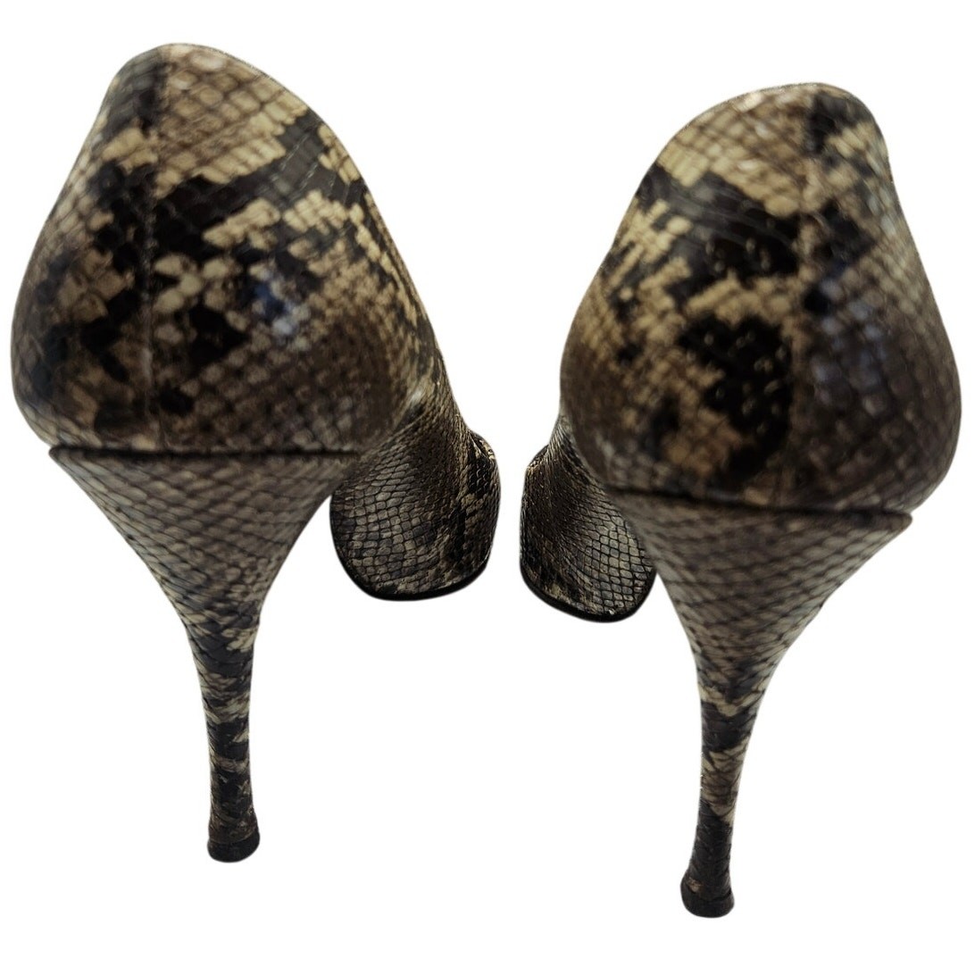 Stuart Weitzman Snakeskin Heels Brown Cream 4″ Heel Sz 10.5M