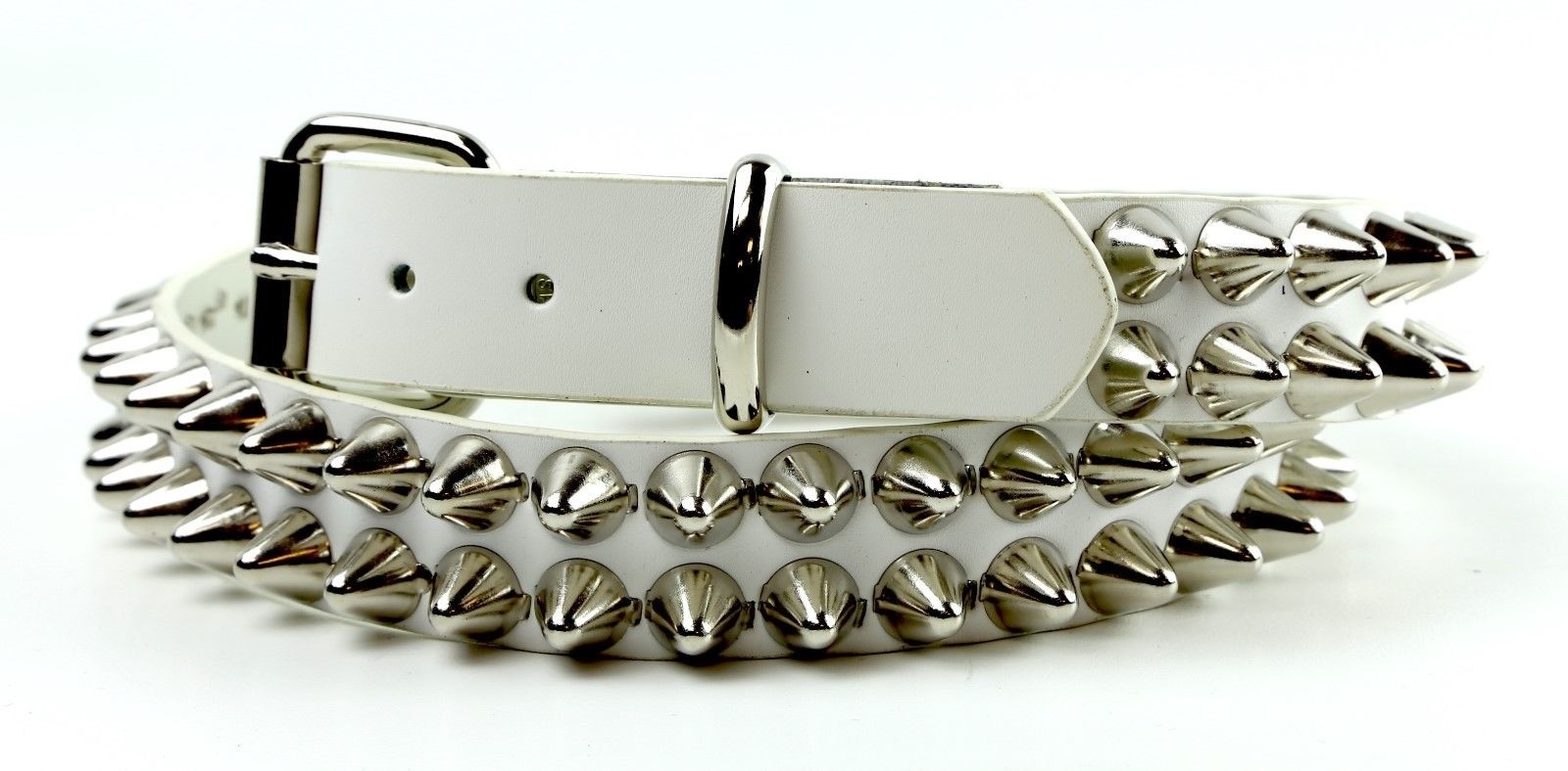 Double Row UK77 Tall Cone Studded Vegan White Belt By Funk Plus USA Punk Rock