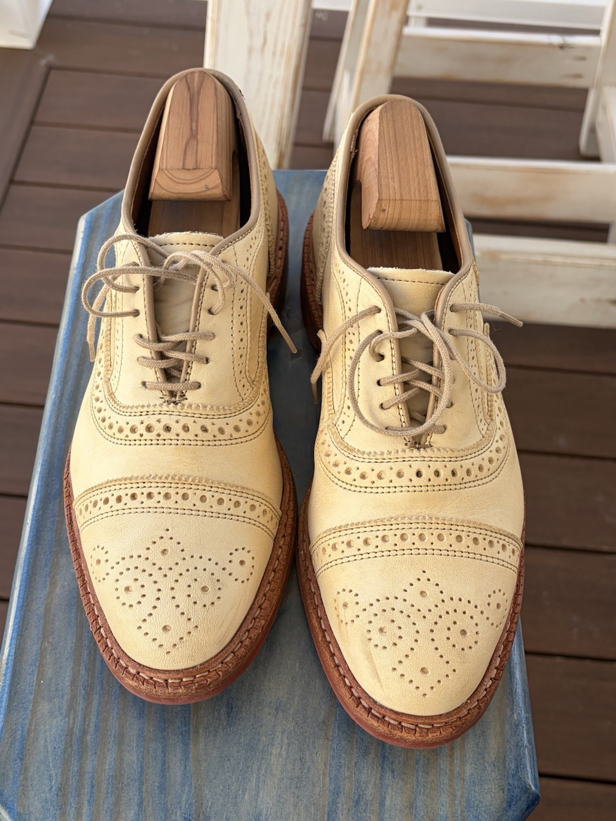 Allen Edmonds Strandmok Men’s Leather Oxford, Ivory/Bone, Size 7.5D