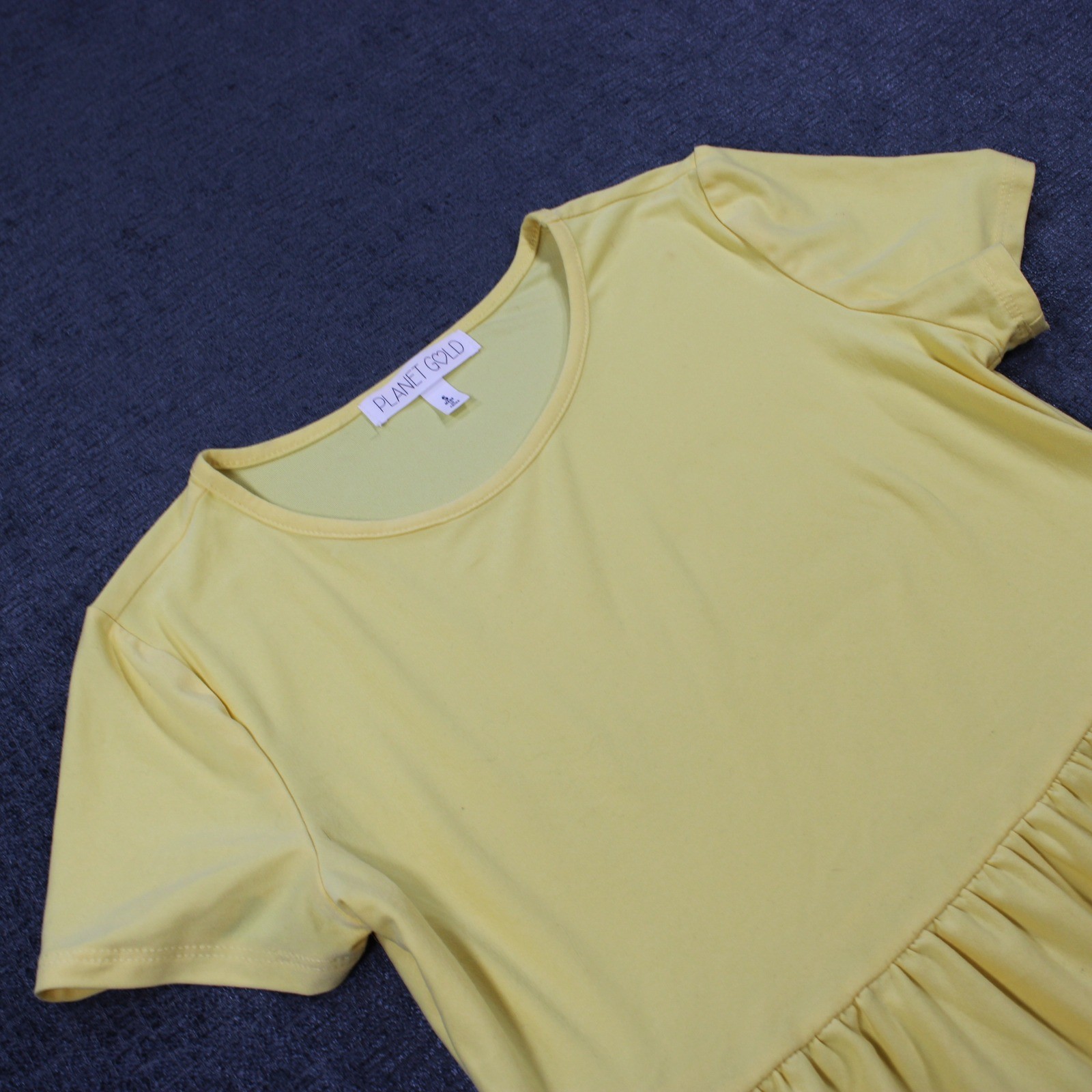 Planet Gold Womens Yellow Tiered Babydoll Short Sleeve Top Size S RN 104318